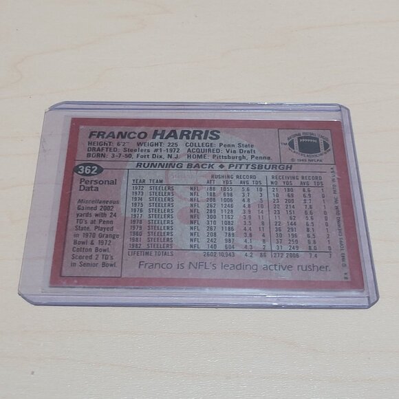 Laminated 1983 Topps Franco Harris Football Trading Card Number 362 Pittsburgh S - Picture 4 of 7